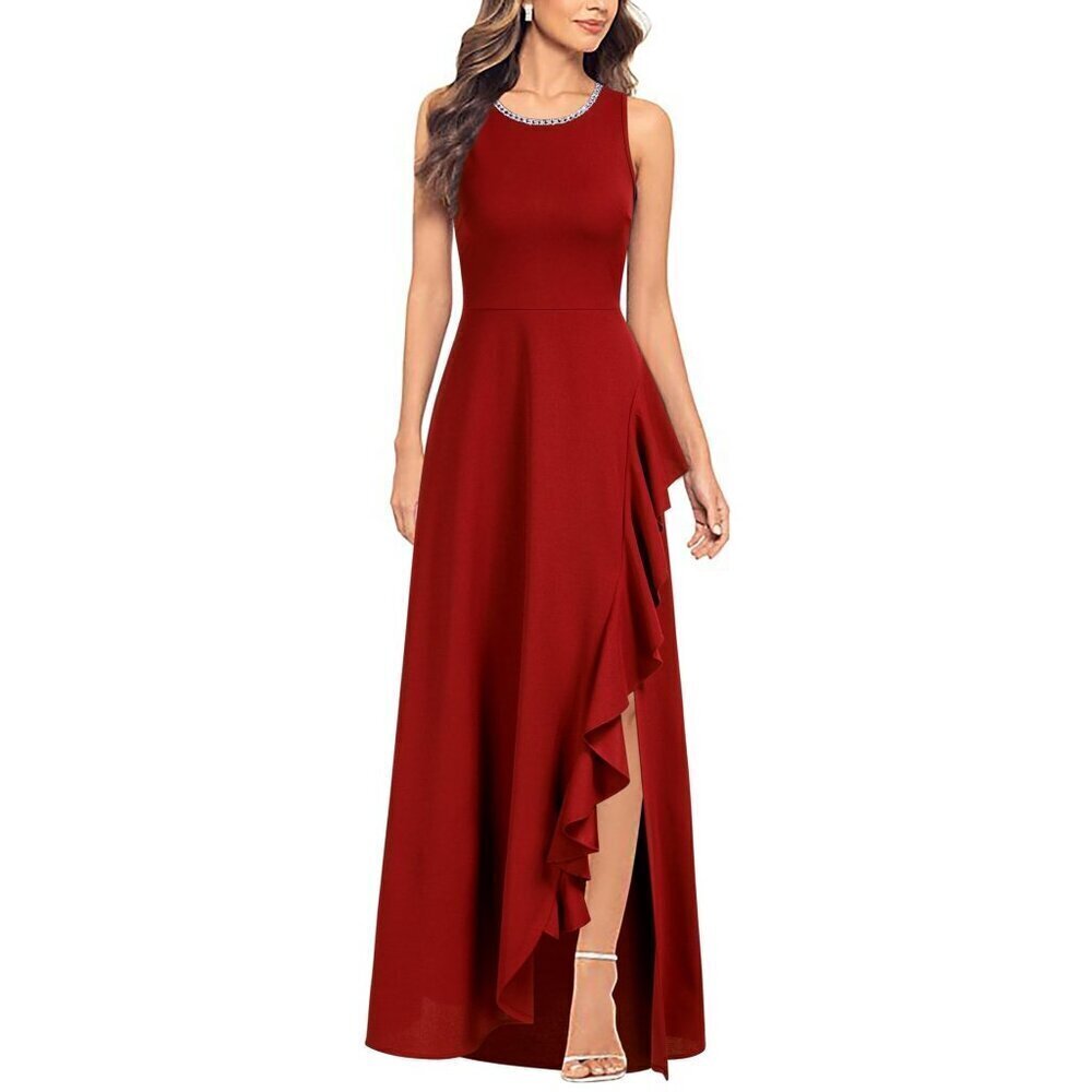 NWT Viwenni Ruffle Vintage 1950s Party Swing Evening Formal Dresses Red Medium